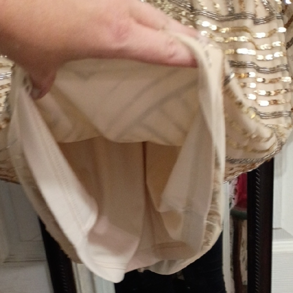 Aidan by Aidan Mattox Glittering Mini Dress in Gold and Silver - Picture 5 of 6